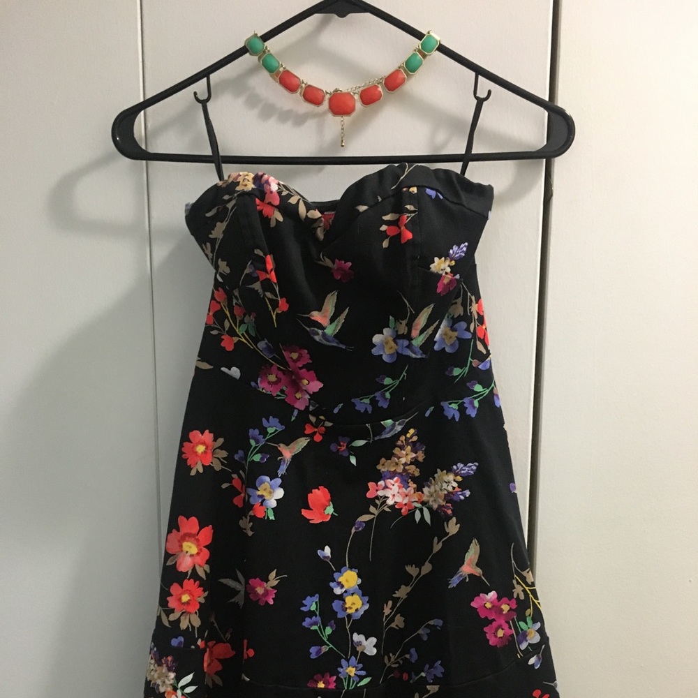 Floral strapless dress and necklace